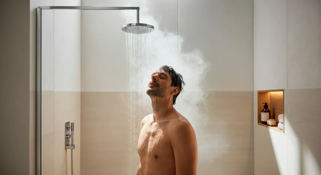 Manfaat Mandi Air Hangat Setelah Olahraga - Men showering